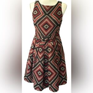 Eva Franco Casual  Red and Black Geometric Mini Dress